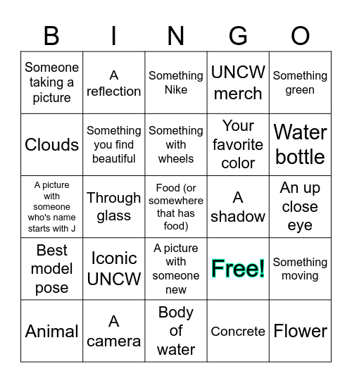 Photography Scavenger Hunt Bingo Card