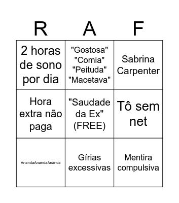 Rafingo Bingo Card