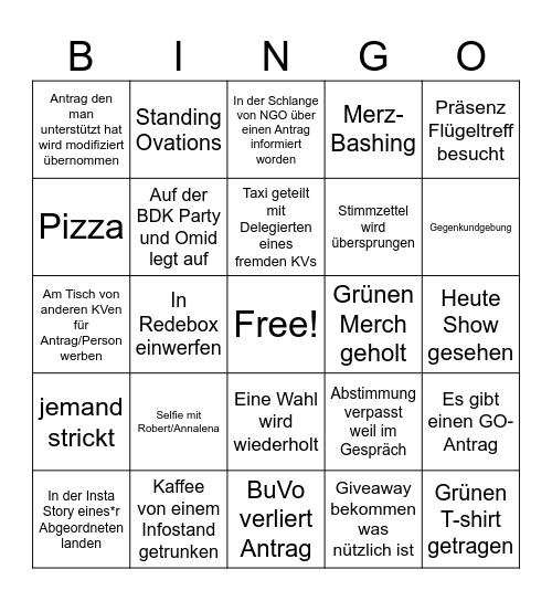 Grüne BDK Bingo Card