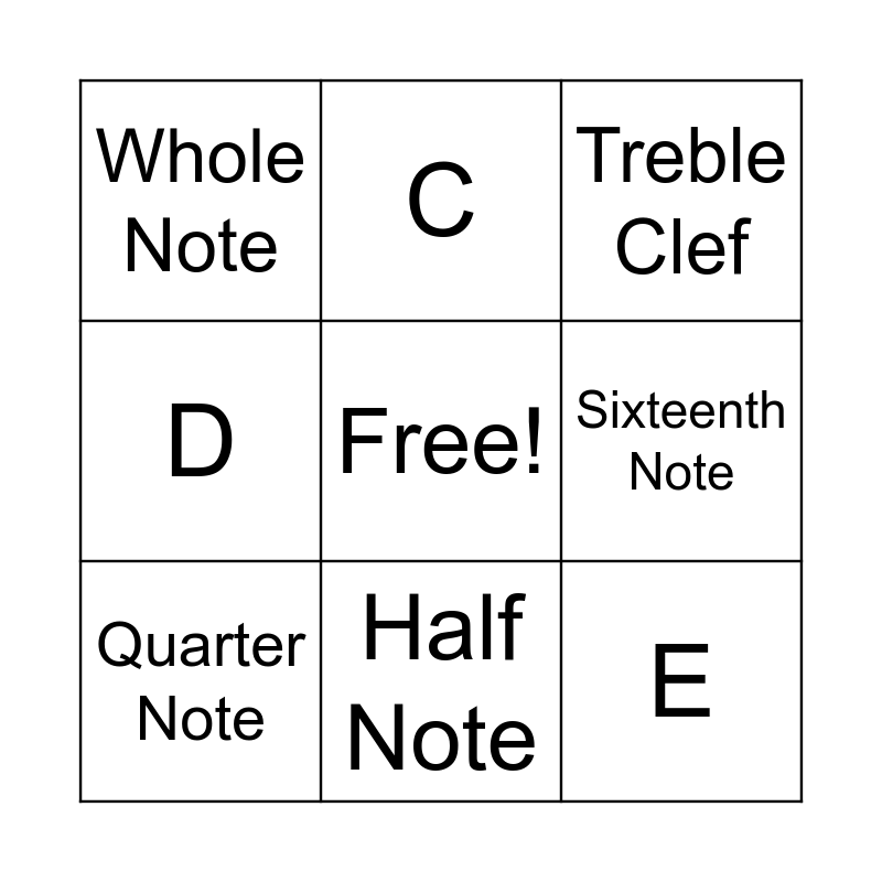 Music Note Bingo Card