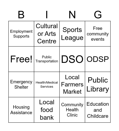 Community Connections Bingo Card