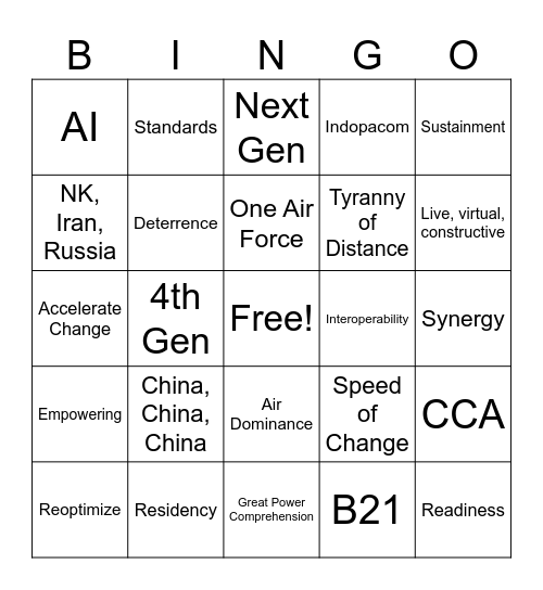 AFA Buzzwords Bingo Card