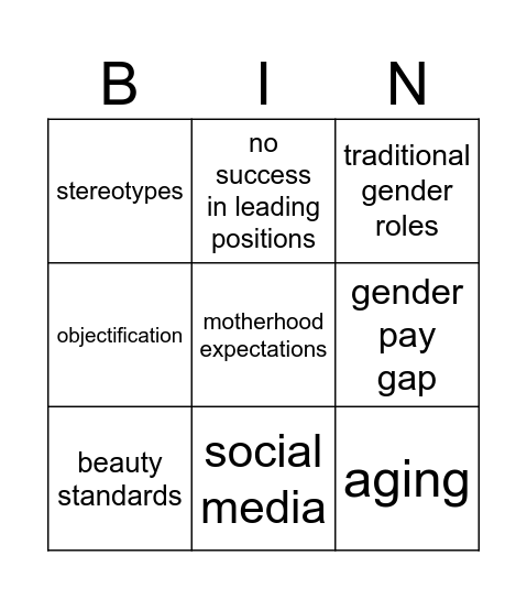 social pressures that lie on women today Bingo Card