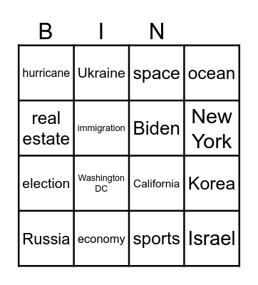 Current Events Bingo Card