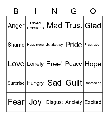 Mixed Emotions Bingo Card