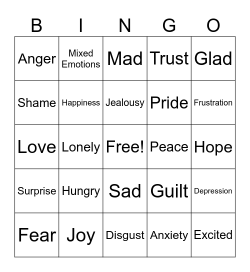 Mixed Emotions Bingo Card