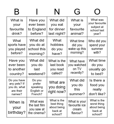 Ice Breaker Bingo - ESL A2/B1 Bingo Card