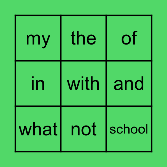 Sight Word Bingo Card