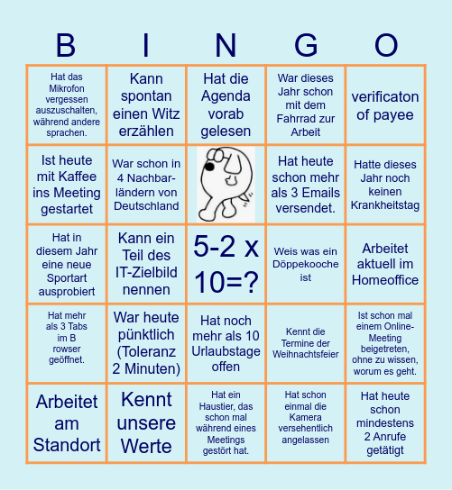 PI Planning - Check In Bingo Card