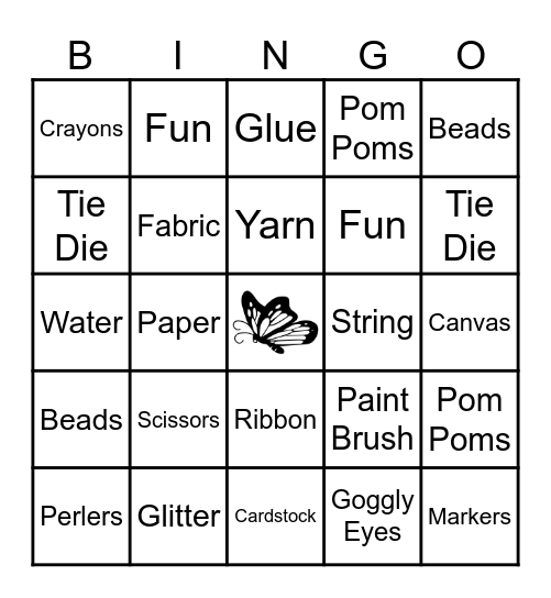 Arts and Craft Class Bingo Card
