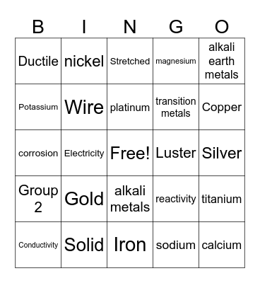 metals 8.2 Bingo Card