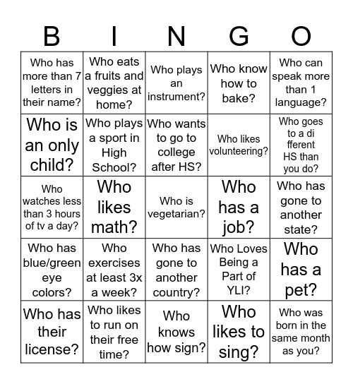 YLI CAMP BINGO Card