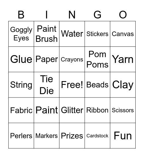 Arts and Craft Bingo Card