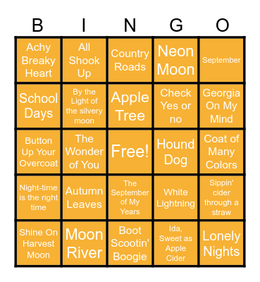 Music Bingo Card