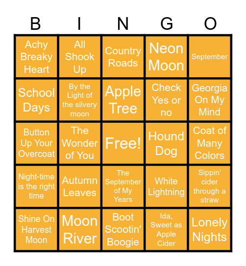 Music Bingo Card