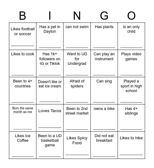 Flyer Bingo Card