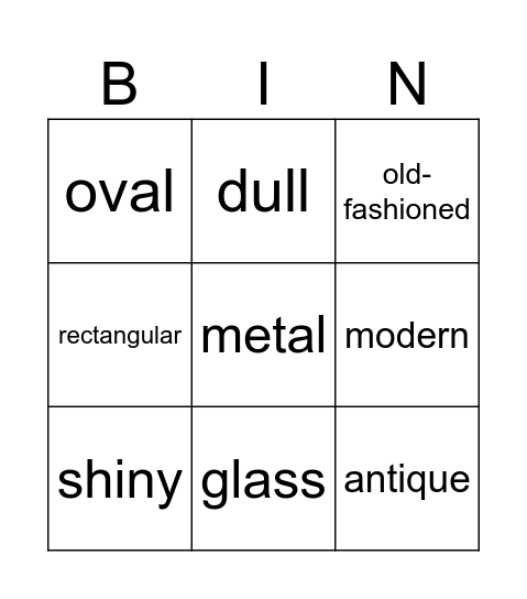 Adjectives for describing objects. Bingo Card