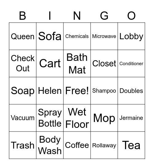 Housekeeping Bingo Card