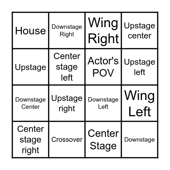 Stage Directions Bingo Card