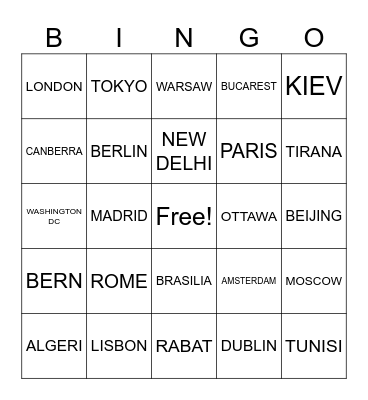 COUNTRIES AND CAPITALS Bingo Card