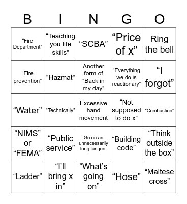 Fire EMS Bingo Card