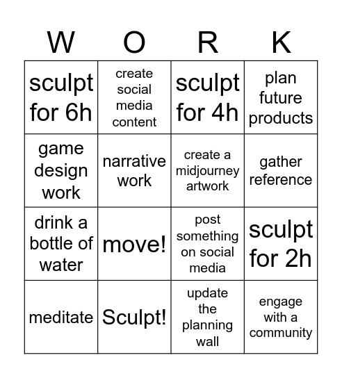 Work Work Bingo Card