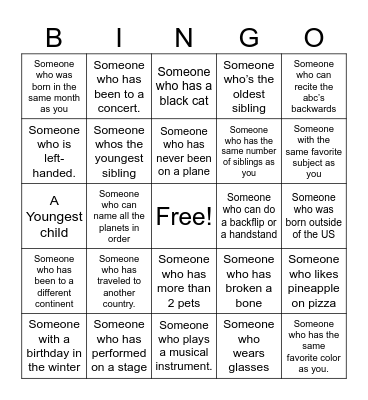 HUMAN Bingo Card