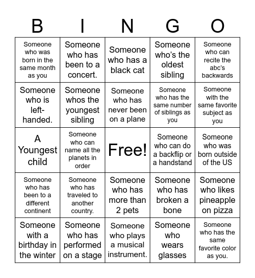 HUMAN Bingo Card