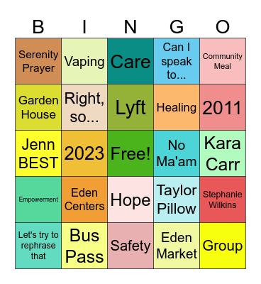 Eden Centers Bingo Card