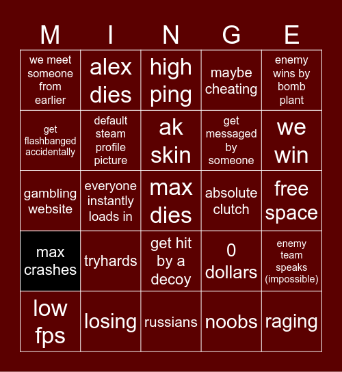 csgo Bingo Card