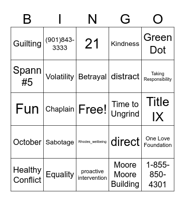 Campus Safety Bingo Card