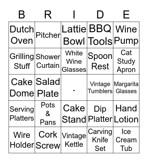 Tess & Stephen Bingo Card