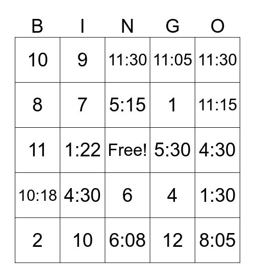 Time in English Bingo Card