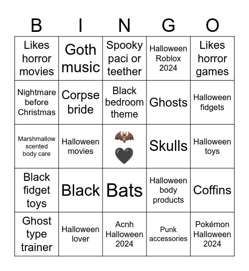 Baby Bat Bingo Card