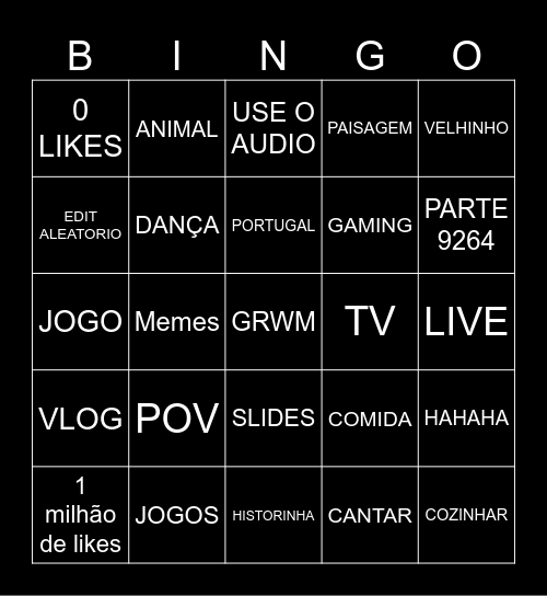 TIK TOK BINGO Card