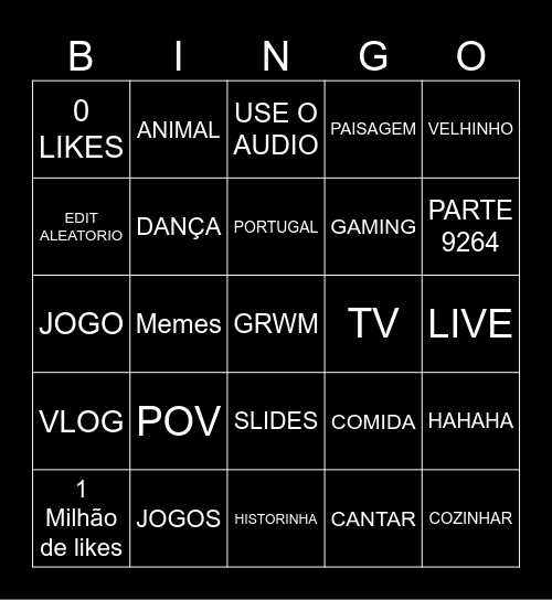 TIK TOK BINGO Card