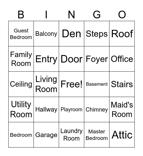 Rooms in a House Bingo Card