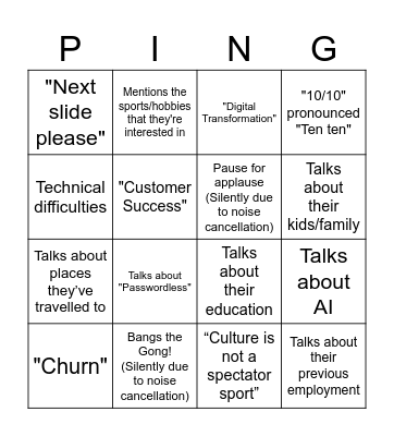 Weekly Sync Pingo Bingo Card