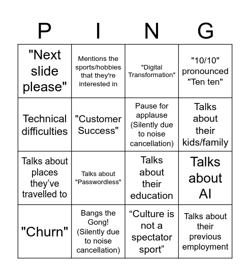 Weekly Sync Pingo Bingo Card