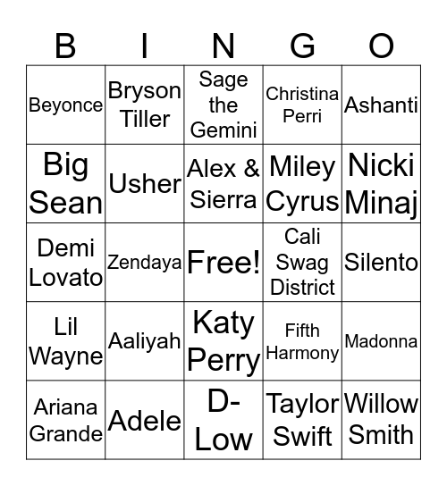 Celebrity Bingo Card