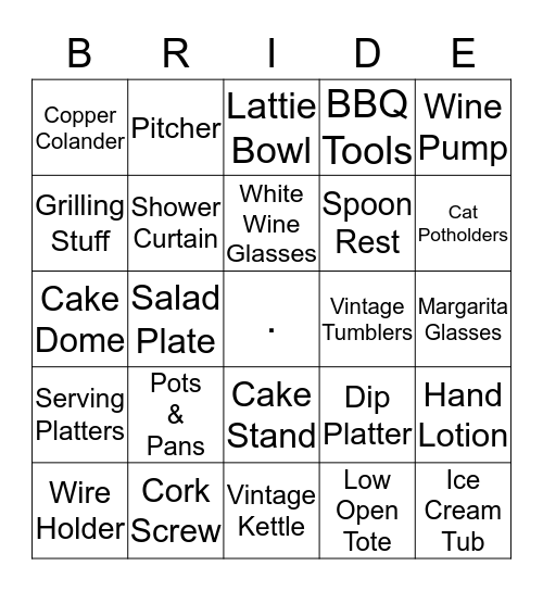 Tess & Stephen Bingo Card