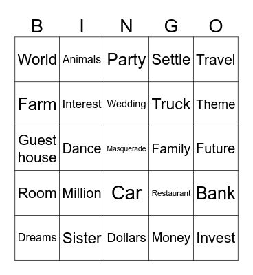 Millionaire Bingo Card