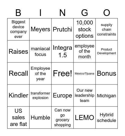 Monthly Call Bingo Card