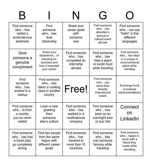 International Business Bingo Card