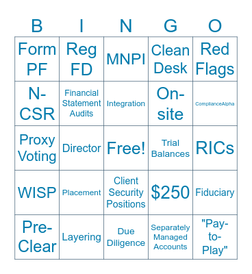 Back Office Training Bingo Card