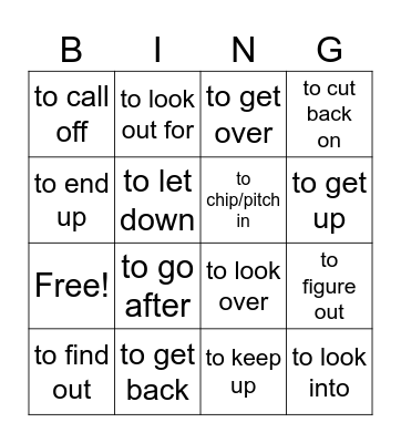 Business Phrasal Verbs Bingo Card
