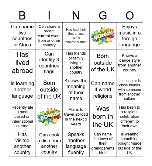 Cultural Competence Bingo Card