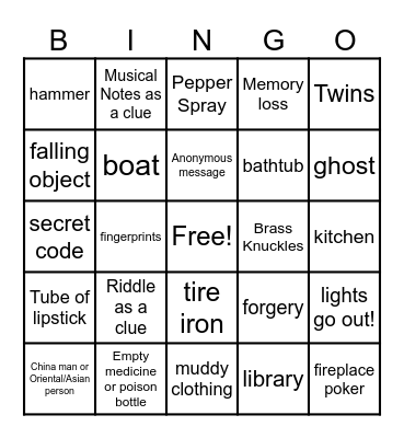 Murder Mystery Bingo Card