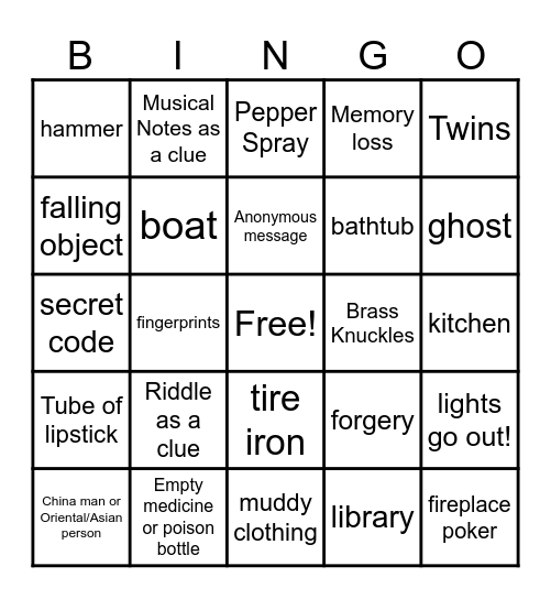 Murder Mystery Bingo Card
