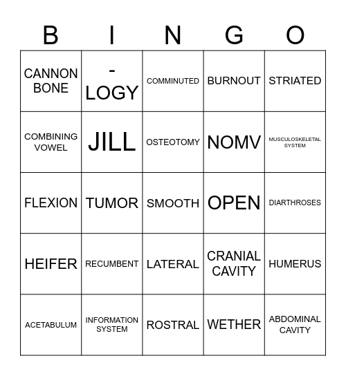 Veterinary Office Procedures Bingo Card